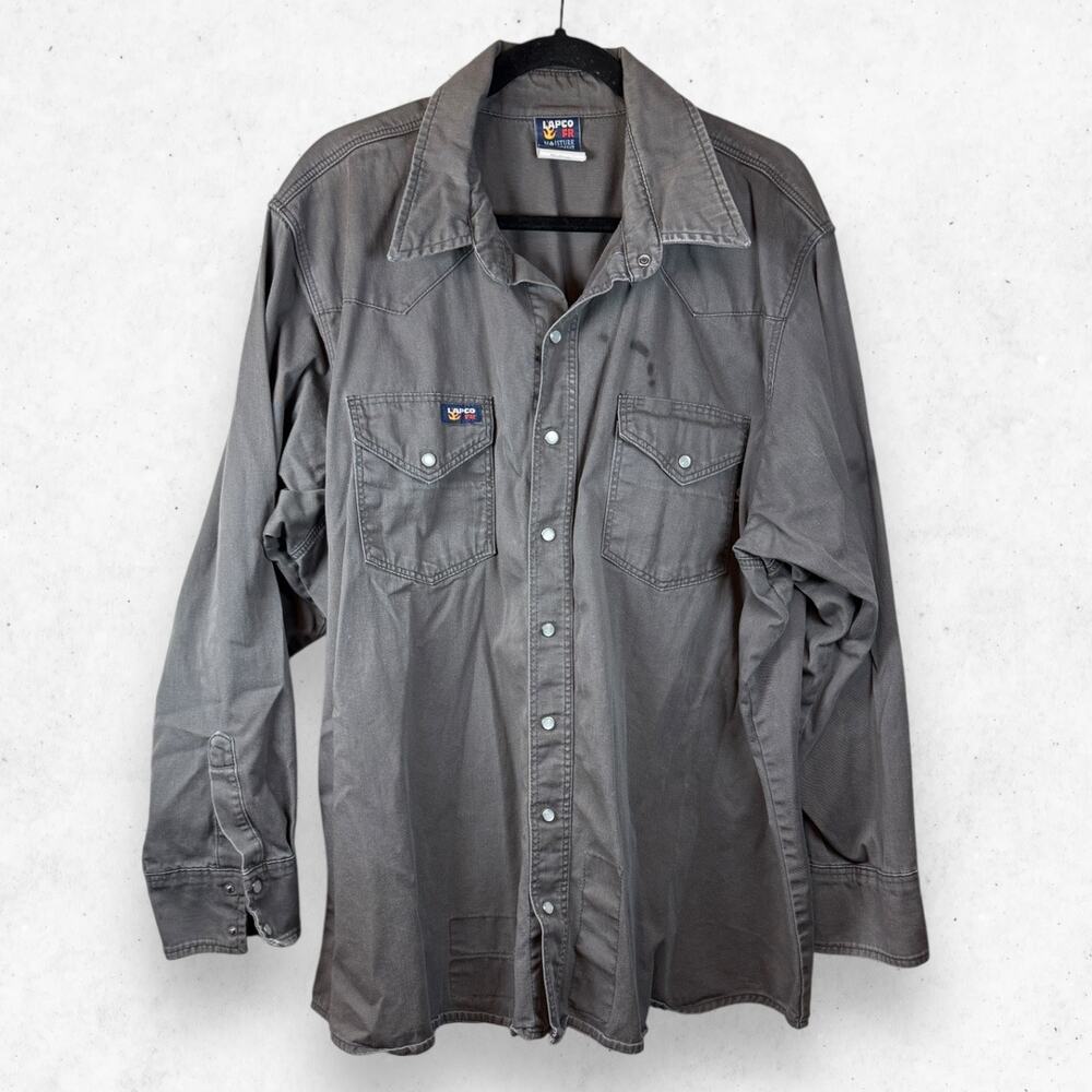 LAPCOFR Flame Resistant Long Sleeve Shirt Men's 2XL Reg Gray 100% Cotton